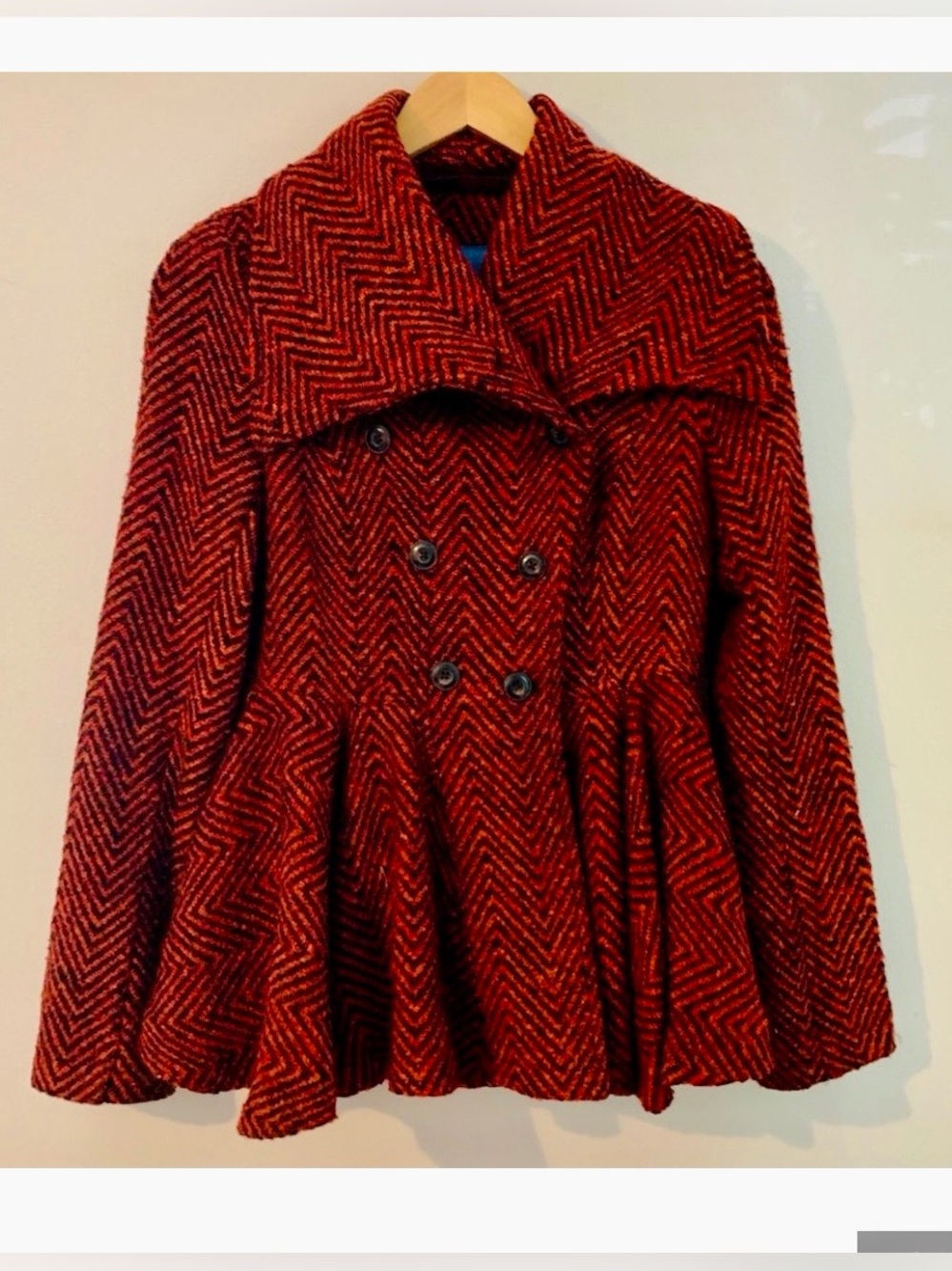 Free People Red Black Striped Breasted Peplum Coat